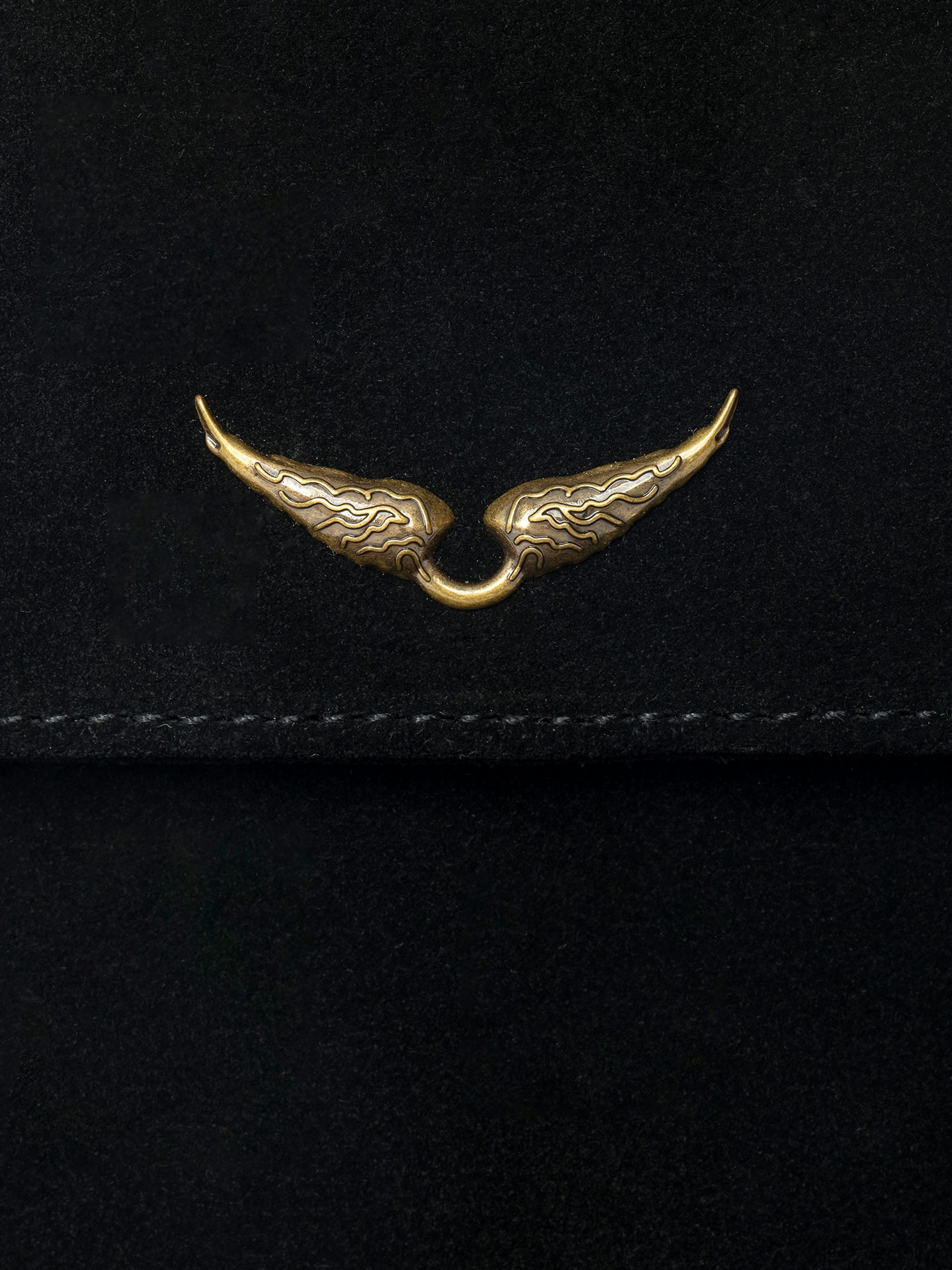 Rockson Nano Suede Clutch - Suede pochette with signature wings and shoulder strap.